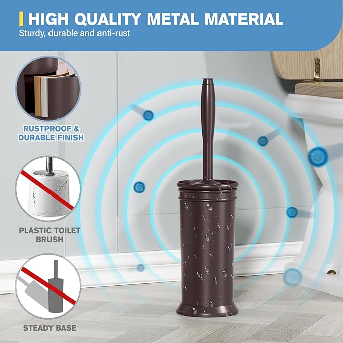 UPTRONIC Toilet Brush, 2 PCS Aluminum Alloy Toilet Brush and Holder Set with Extra Long Handle Durable Bristles Toilet Bowl Brush and Covered Holder for Toilet Scrubber for Bathroom Cleaning