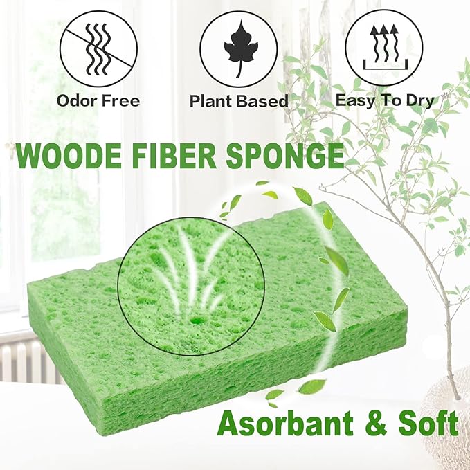 Temede Cellulose Sponges,Heavy Duty Scrub Sponges,Non-Scratch Kitchen Sponges for Dish,Colorful Compressed Dish Scrubber Sponge for Household,Cookware,Bathroom,6pcs