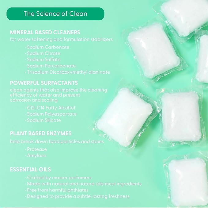 Natural Dishwasher Pods | Plant Based Enzymes Dishwasher Detergent, Free & Clear (Unscented), Eco-Friendly, Tough on Grease & Food Residue | 2 Pack of 60, 120 Pods
