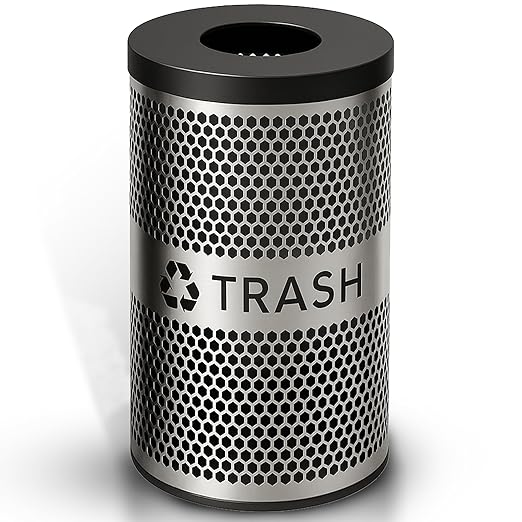 30 Gallon Perforated Stainless Steel Round Trash Receptacle Commercial Indoor Decorative