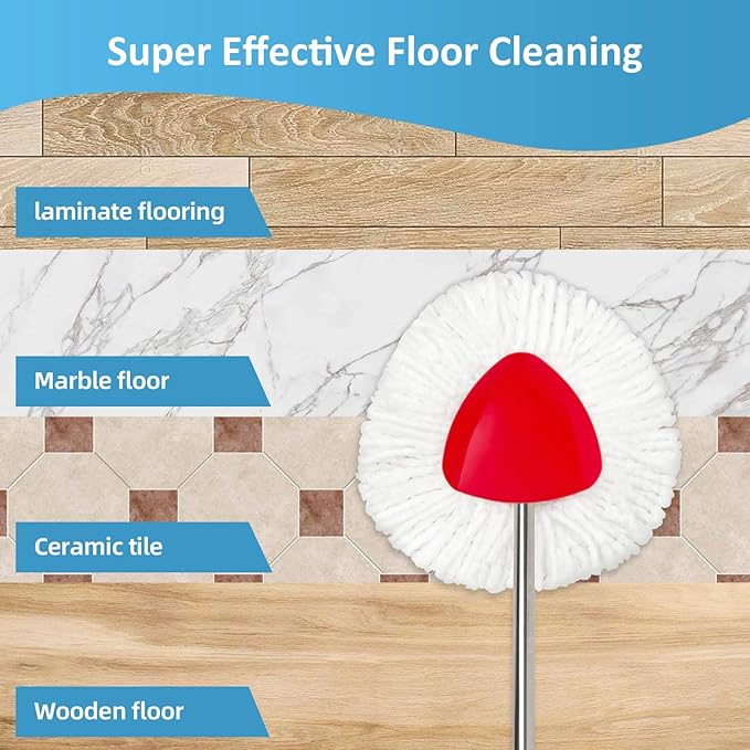 6 Pack Spin Mop Replacement Heads Compatible for Oceda EasyWring 1 Tank Bucket System, Reusable and Microfiber Mop Refills for Hardwood Floor Cleaning, with Base