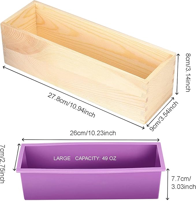 ZOENHOU 2 PCS 42oz Purple Soap Molds with 2 Lids, Flexible Rectangular Silicone Soap Making Molds Kit with Wood Box, DIY Tool Set for Soap Making Supplies…