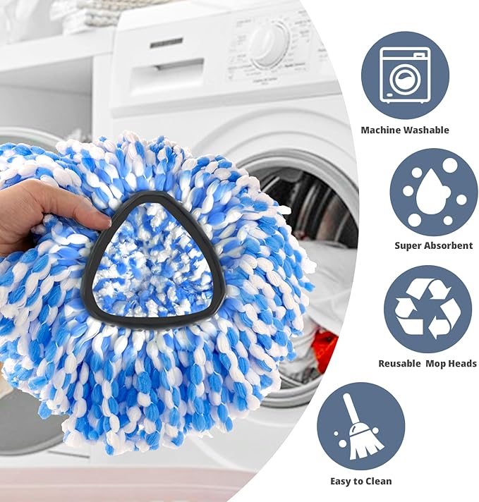 2-Tank Spin Mop Replacement Head, 3 Pack Mop Head Replacement, Microfiber, Machine Washable, Easy to Replace and Deep Cleaning