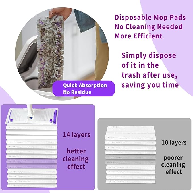 12 Pack Disposable Power Mop Pads Refills Compatible with Swiffer Power Mop, 14-Layer Extra Thick Multi-Surface Floor Cleaning, Wet & Dry Use, Quick Absorbency, No Residue Replacement Pads (12)