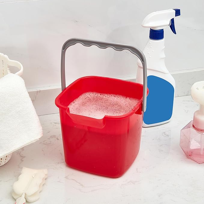 Irenare 16 Pcs Sanitizing Bucket 3 Quart Cleaning Pail Small Detergent Square, Spout and Handle Plastic Utility Sanitizer Buckets for Restaurant Kitchen Home Offices (Red)