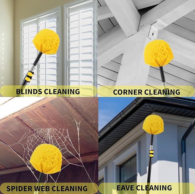 4 Pack Screw on Webster Cobweb Duster Head for Pole,Spider Web Remover Brush, Cobweb Duster Head Attachment,Fits Standard 3/4 inch Threaded Poles (4, Yellow)