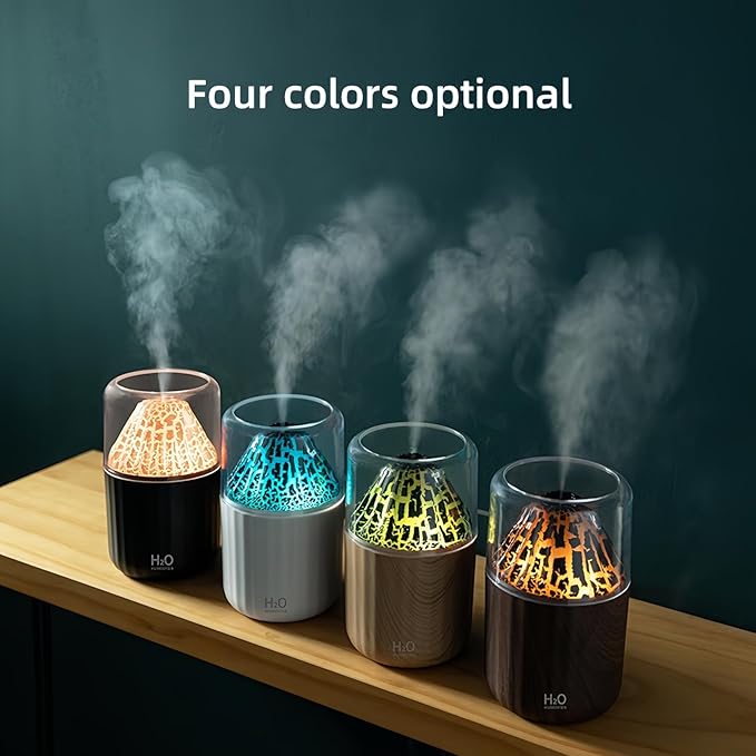 Colorful Volcano Humidifier, Ultrasonic Cool Mist Auto Shut-Off Car Diffuser, 2 Fog Mode Ultra Quiet Humidifier for Car Bedroom Office USB-300ml (Black)