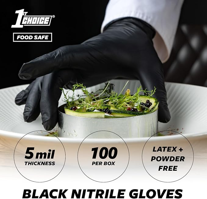 1st Choice Black Nitrile Gloves Disposable Latex-Free 5 Mil Textured for Cooking, Cleaning, Food Prep, Large, Case of 1000