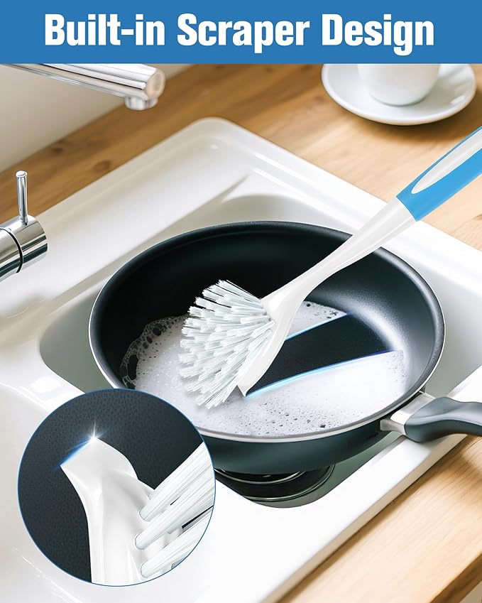 Dish Brush, Dish Scrubber & Kitchen Scrub Brush for Dishes, Pots, Pans, Sink, Cast Iron, Yellow Blue 2 Pack