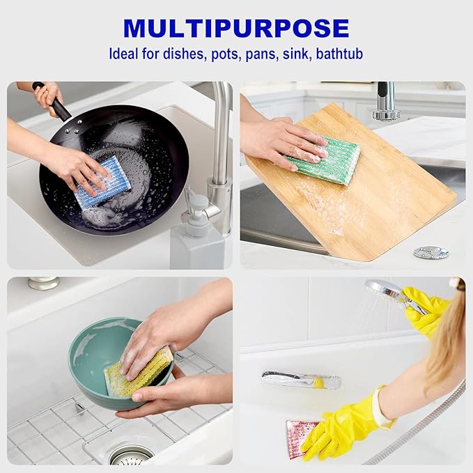 Premium 12-Pad Sponges Kitchen - Upgraded Dish Sponge, Scrubber, Brush, Ideal for Dishes, Pots, Sink