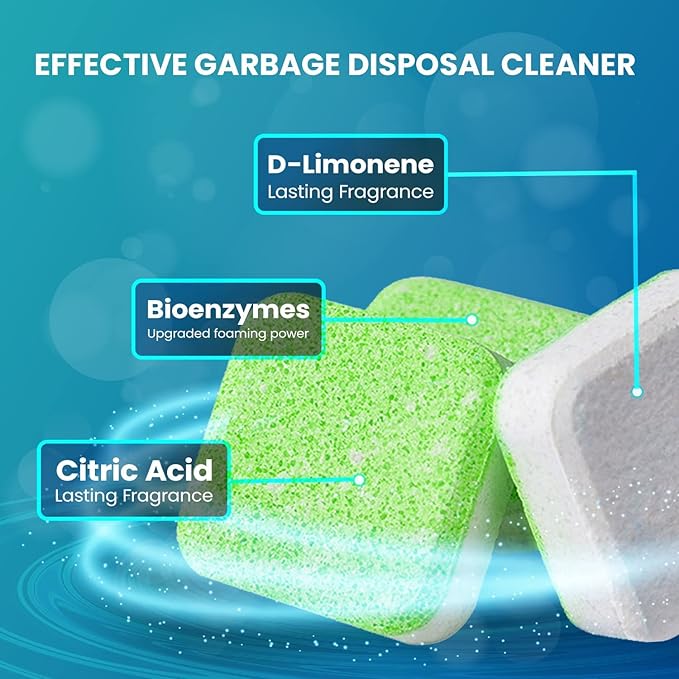 Maravello Garbage Disposal Cleaner and Deodorizer 28 Tablets Sink Foaming Garbage Disposer Freshener - Kitchen Drain Cleaning Pods with Apple Fresh Formula - 1 Year Supply