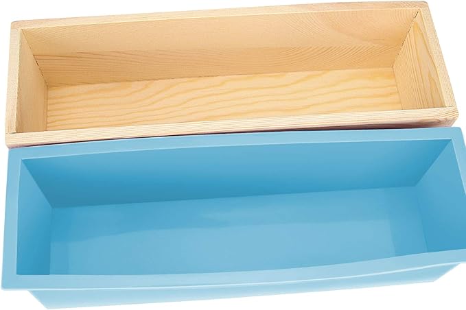 ZOENHOU 4 PCS 42oz Blue Soap Molds with 4 Wooden Lids, Flexible Rectangular Silicone Soap Making Molds Kit with Wood Box DIY Tool Set for Soap Making Supplies