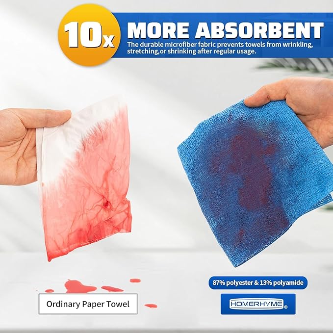 HOMERHYME Microfiber Cleaning Cloth Roll, 75 Pack Tear Away Microfiber Towel, Reusable Washable Shop Towels, Lint Free All-Purpose Cleaning Rags Wash Cloths for Home Car Kitchen Automotive 11.5"x11.5"