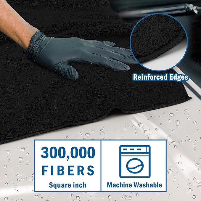 HOMEXCEL Professional Large Microfiber Car Drying Towels 2 Pack, Lint Free, Scratch Free, Highly Absorbent Drying Towel for Cars, SUVs, RVs, Trucks, and Boats,31" x 24", Black