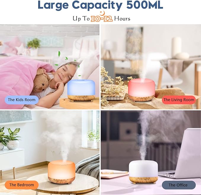 Essential Oil Diffuser, YIKUBEE Oil Diffuser, 500ml Humidifier, Diffusers for Home, Aromatherapy Diffuser with Remote Control, Diffusers for Essential Oils Large Room