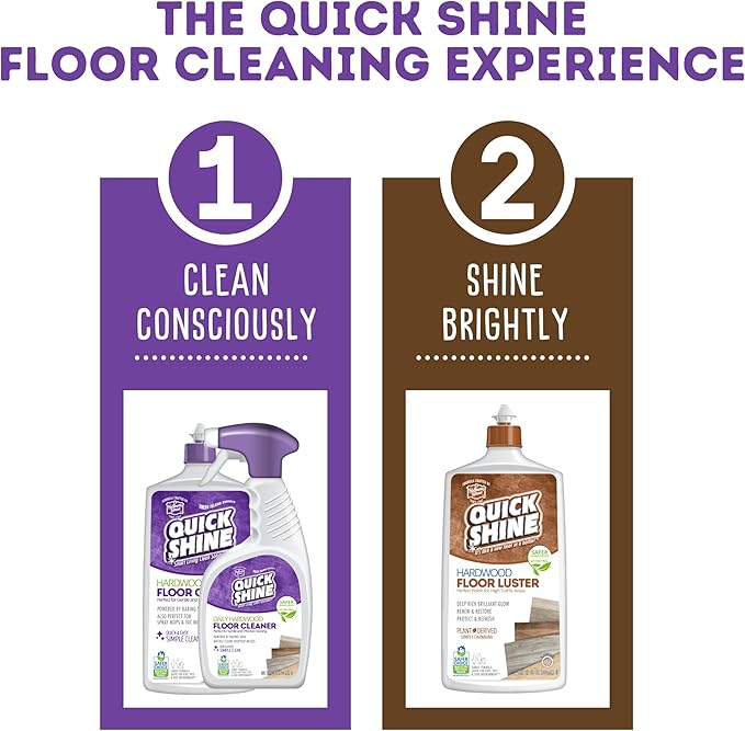 Quick Shine Hardwood Floor Cleaner 27oz, 2Pk| Use in Spray & Vac Mops| Removes Dirt & Scuff Marks| Ready-to-Use, Streak Free, No Rinse| Safer Choice Cleaner| Perfect for Gentle and Effective Cleaning