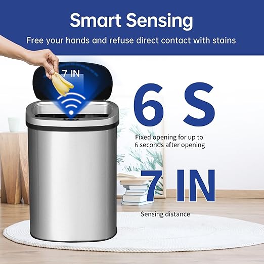 Kitchen Trash Can with Lid, 13 Gallon Automatic Garbage Can for Bathroom Bedroom Home Office 50 Liter Touch Free High-Capacity Brushed Stainless Steel Waste Bin