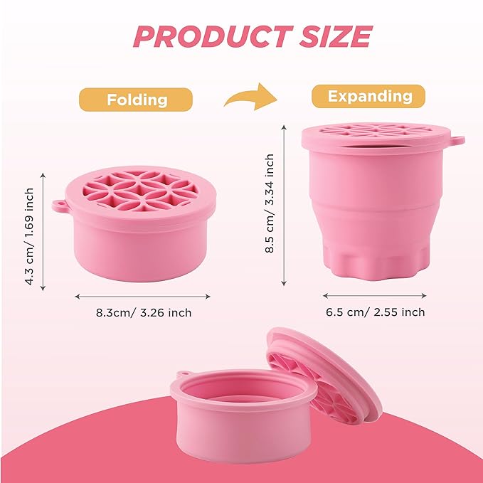 Makeup Brush Cleaner - Foldable Silicone Makeup Brush Cleaner Mat with Brush Storage Holder Makeup Brush Cleaning Bowl Cosmetic Brush Washing Tool for Cleaning Organizer and Drying (Purple and Pink)
