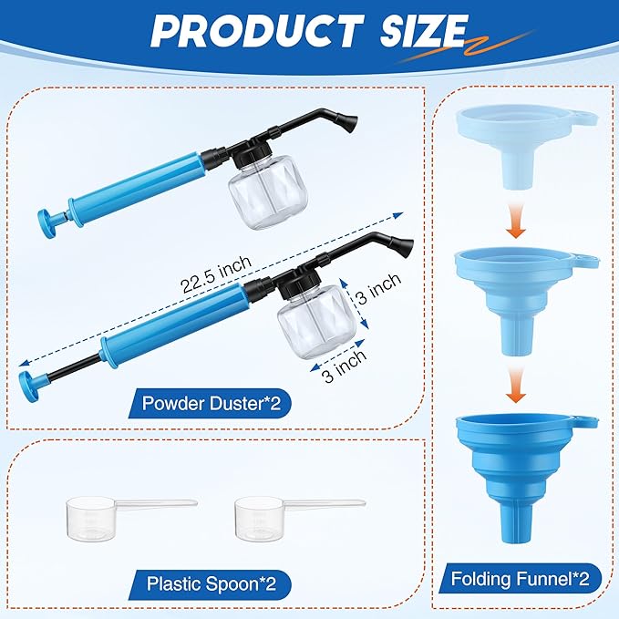 Qualirey 2 Pack Diatomaceous Earth Duster, 250ml Garden Powder Applicator Dispenser, Bulb Duster Sprayer, Home Powder Applicator, Puffer Sprayer for Multi Purpose Indoor & Outdoor (Blue)