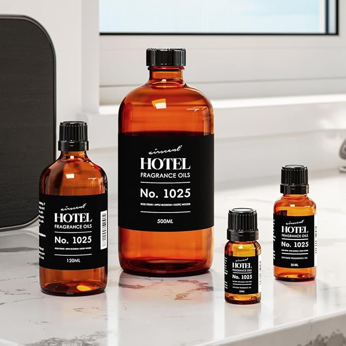 AirScent Hotel Diffuser Oil No. 1025 - Rose Stems Apple Blossom Exotic Woods - Hotel Scent Dupe - Premium Fragrance Oil for Ultrasonic and Waterless Diffusers and Crafting - 120 mL, 4 fl oz Bottle