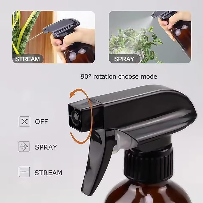 2 PCS Plastic Spray Bottles Set, 10oz/300ml Clear and Brown Refillable Container Empty Spray Bottle with Adjustable Head Sprayer and Stream for Cleaning Hair, Pet, Products, Plants