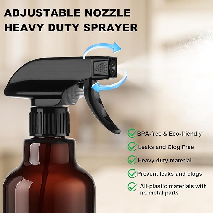 Glass Spray Bottles with Silicone Sleeve 16.9oz 2 Pack Empty Spray Bottle for Hair Mist/Stream Spraying for Cleaning Solutions, Plants, Essential Oils (Brown-green&yellow)
