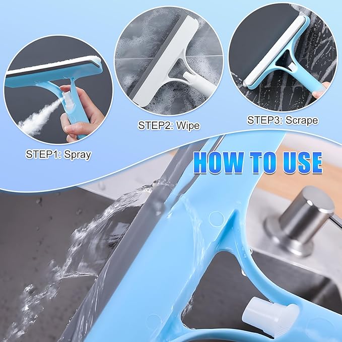 3 in 1 Spray Squeegee, WindowSqueegee with Spray, 3 in 1 WindowSqueegee Cleaning Scraper, Spray WindowSqueegee Cleaner with Spray Bottle for Car, Home, Kitchen Windows (White)