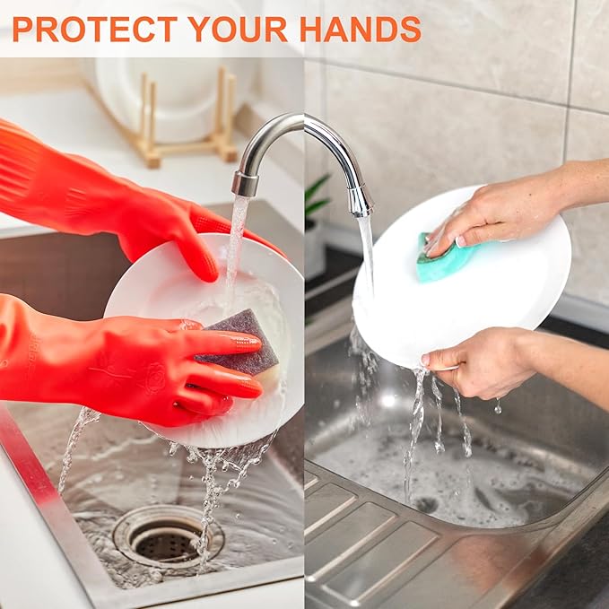North Tower Rubber Gloves Kitchen Cleaning For Washing Dishing Kithchen, warmming Heat Resistant Dishwashing Gloves,18",2 Pairs Large