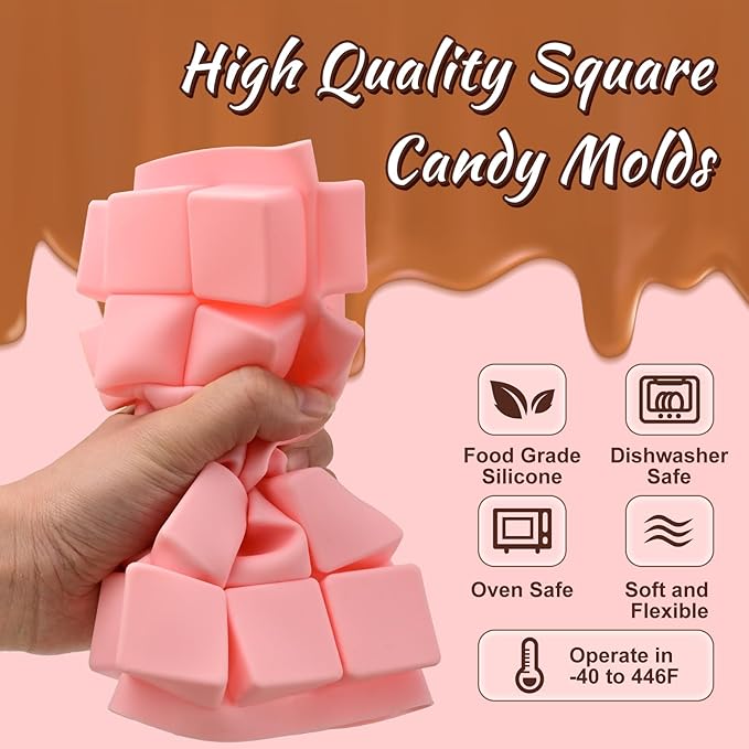 2 Pack Square Chocolate Mold, 40 Cavity Small Silicone Candy Molds, Non Stick Silicone Molds for Candy, Gummy, Hard Candy, Jelly, Ice Cubes, Chocolate, Ganache, Bite Size Pudding