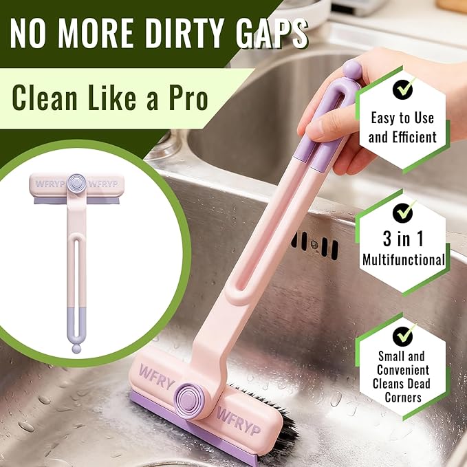 3-in-1 Multi-Purpose Stiff Bristle Crevice Cleaner Brush - Squeegee Household Deep Cleaning Tool - Versatile, Durable, Fine Brush for Cleaning Small Spaces