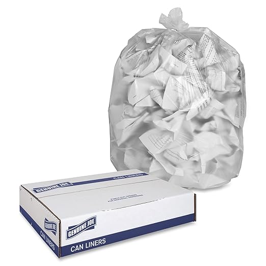 Genuine Joe High Density Can Liners, 40" x 48", 45 gal Capacity, 16 Microns, Clear, 250 Count