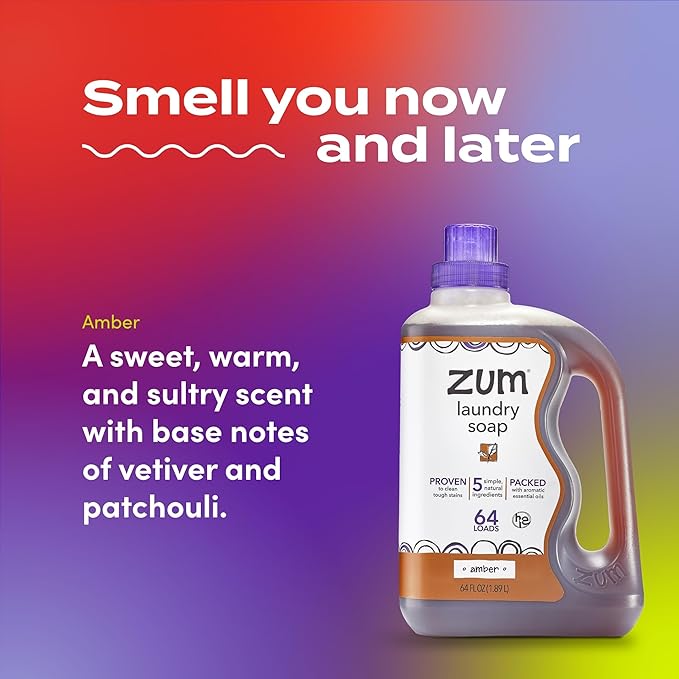 Indigo Wild Zum Clean Laundry Soap - Plant-Based Liquid Laundry Soap - Contains Baking Soda, Essential Oils & Saponified Coconut Oil - Amber - 64 fl oz (2 Pack)
