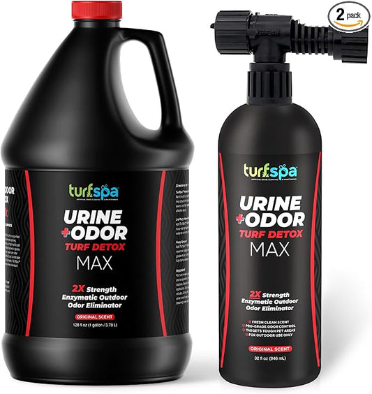 MAX Urine & Odor Turf Detox: 2X Strength Professional Enzyme Cleaner & Odor Eliminator for Artificial Grass, Turf, Concrete & Patios, Dogs & Cats – 32 oz Sprayer & Gallon Refill