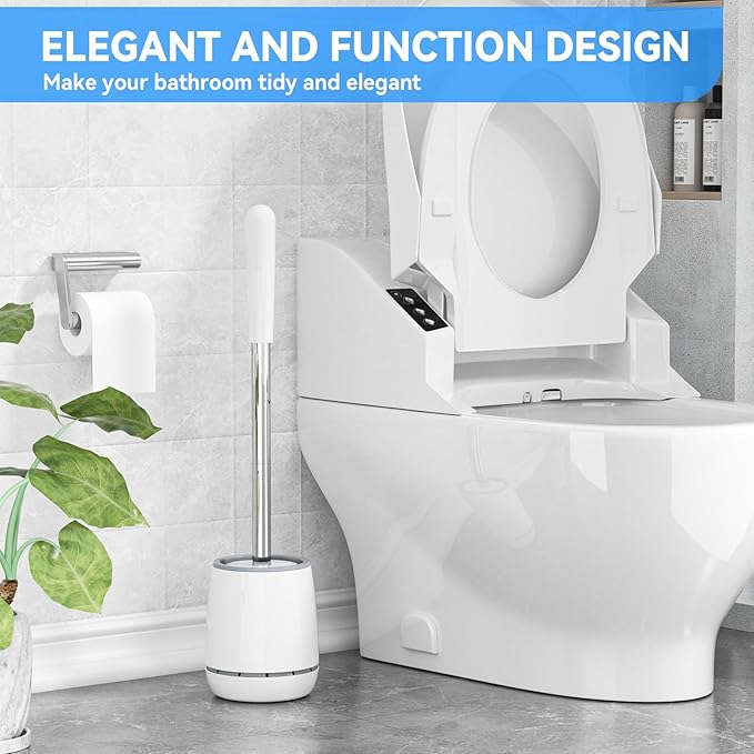 Toilet Brush, 3PCS Toilet Brush and Holder with 304 Stainless Steel Handle, Space Saving Toilet Bowl Brush for Storage, Durable Bristles Toilet Scrubber for Bathroom Cleaning