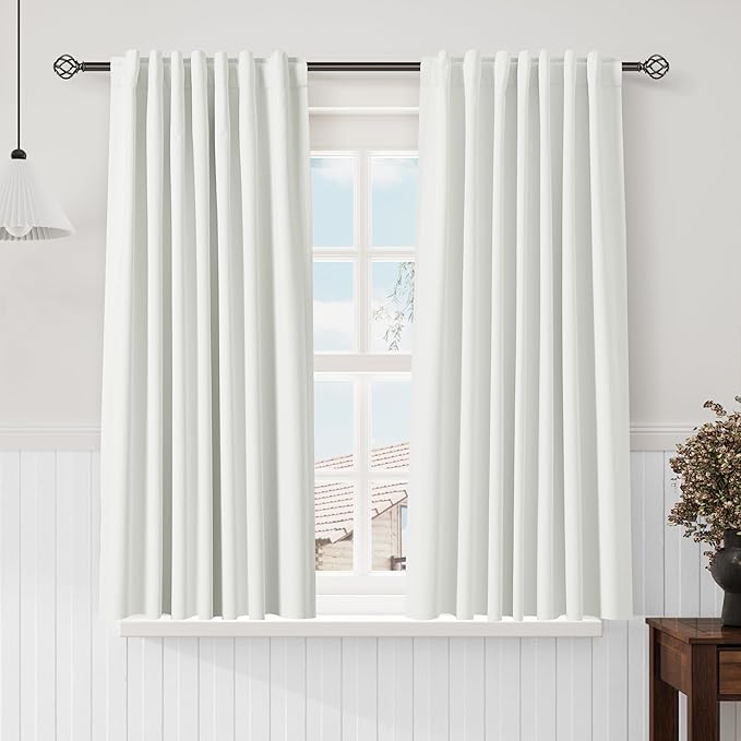 Nanspring Ivory Linen 100% Blackout Curtains 2 Panels Set Back Tab Rod Pocket Thermal Insulated Textured Black Out Curtains for Bedroom Living Room 52x63