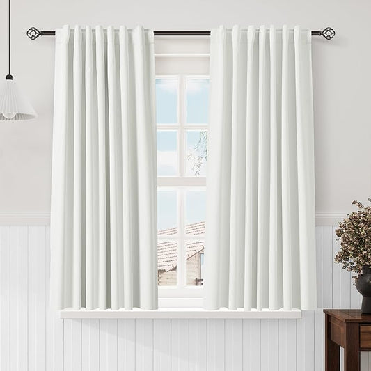 Nanspring Ivory Linen 100% Blackout Curtains 2 Panels Set Back Tab Rod Pocket Thermal Insulated Textured Black Out Curtains for Bedroom Living Room 52x63