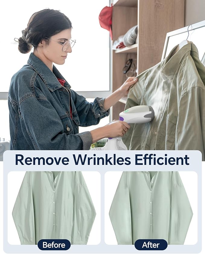 BEAUTURAL Steamer for Clothes, Portable Handheld Garment Fabric Wrinkles Remover, 30-Second Fast Heat-up, Auto-Off, Large Detachable Water Tank