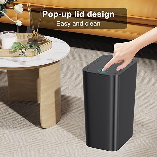 N. NETDOT 3 Pack Small Trash Can with lid, 3 Gallon Bathroom Trash Can,Garbage Can Slim Trash Bin Waste Basket for Bathroom,Kitchen,Bedroom,Living Room,Office,Laundry - Black