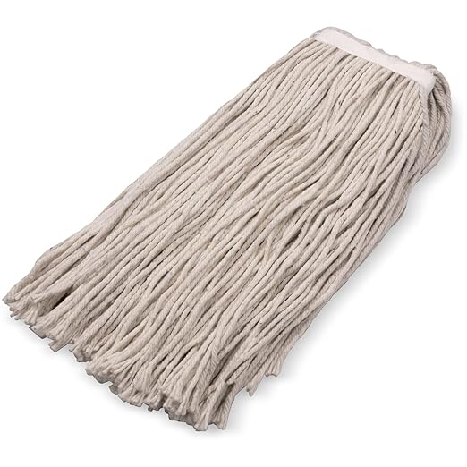 SPARTA Flo-Pac Cotton Mop Head, Cut-End, Narrow Band with White Band for Organized Cleaning, 32 Inches, Tan, (Pack of 12)