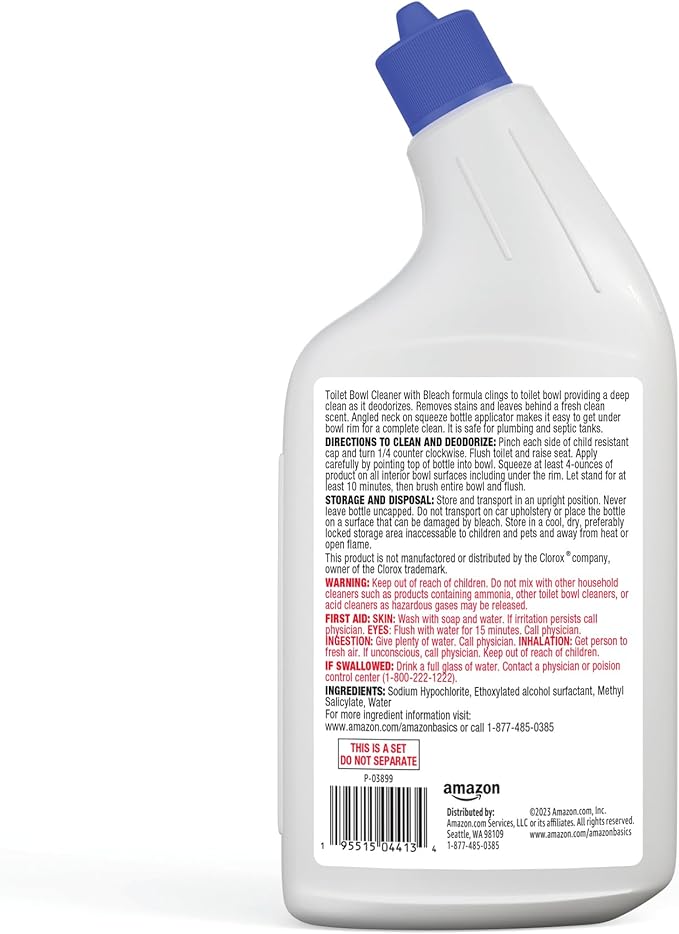 Amazon Basics Toilet Bowl Cleaner with Cling Action Formula, Bleach, Fresh Scent, 24 Fl Oz, Pack of 2