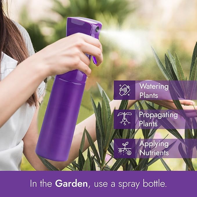 VIGOR PATH Continuous Spray Bottle with Ultra Fine Mist - Versatile Water Sprayer for Hair, Home Cleaning, Salons, Plants, Aromatherapy, and More - Empty Hair Spray Bottle - 300ml/10.1oz (Dark Purple)