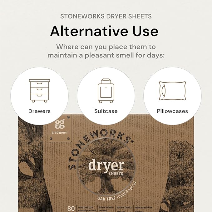 Grab Green Stoneworks Cruelty-Free Dryer Sheets | Softens Fabrics, Freshens Clothing & Reduces Static-Cling and Wrinkles | Plant Based | Rose Petal Scent (160 Sheets)