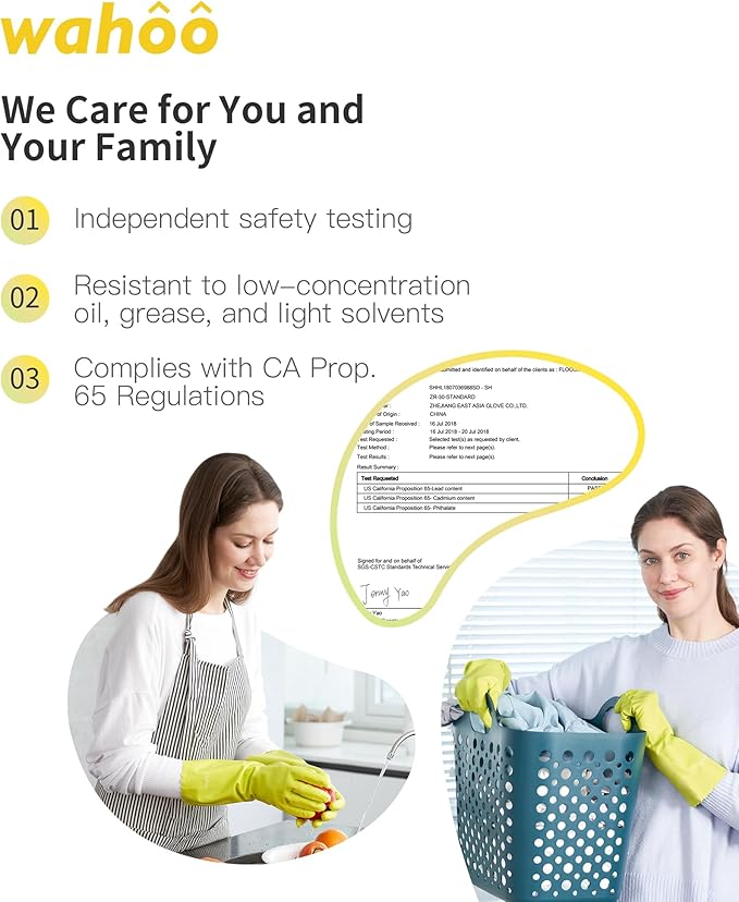 wahoo 3 Pairs Skin-Friendly Cleaning Gloves, Cotton Flocked Lined Dishwashing Gloves, Reusable, Non-Slip, Waterproof, Bud Tender, Medium