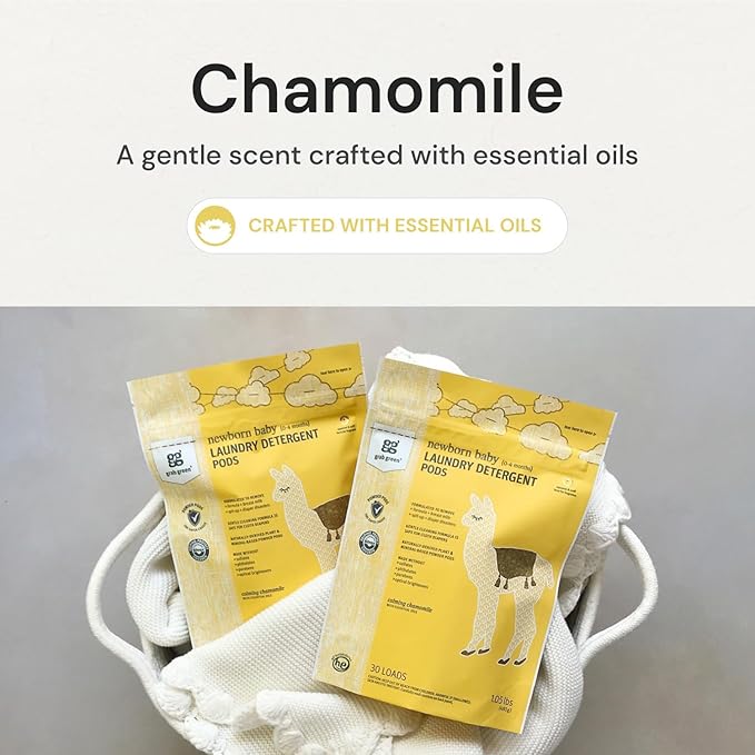 Grab Green Newborn Baby Laundry Detergent Pods, 60 Loads, Chamomile, Mineral Based, Non-Toxic, Stain Remover