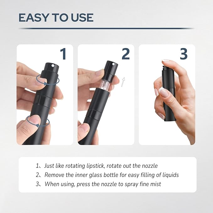 Perfume Atomizer Travel Bottle Refillable: Cologne Sprayer Portable for Men - Mini Spray Empty for Refill - 8ml Small Size Black