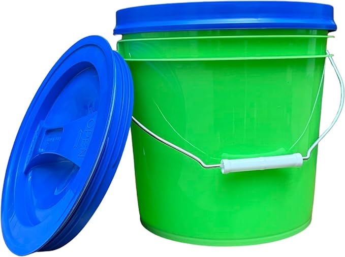 House Naturals 2 Gallon Food Grade - BPA Free Made in USA Buckets Lime Color pails with Screw On Gasket Lids (5, Lime - Blue lids)
