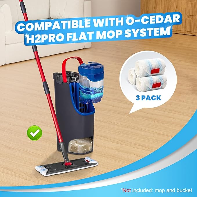 3 Pack Replacement Mop Pads for O-Cedar H2prO Flat Mop System, Machine Washable Microfiber Pads Refills