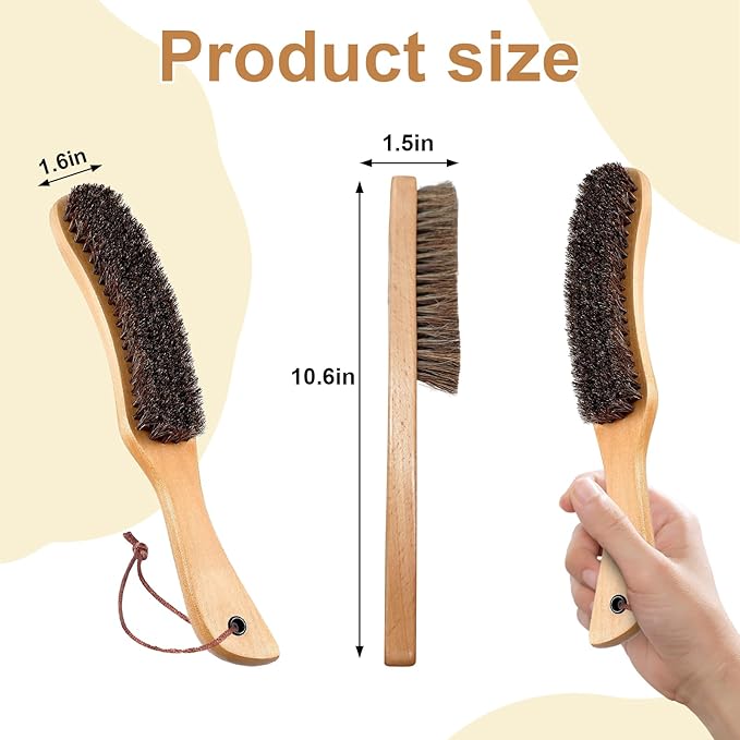 Shoes Brush Clothes Hat Brush lint Remover,Large Black Walnut Wood Handle,Boar Bristle Lint Brush for Suits, Cashmere, Wool, Velvet, Suede and Pet Hair,Easily Removes Lint Dust, Fuzz 2PCS