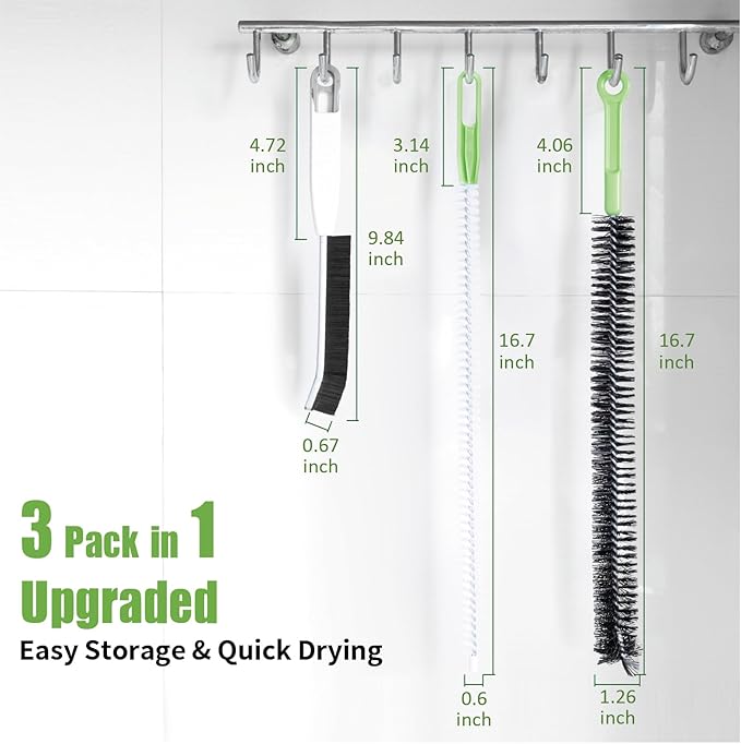Upgraded Cleaning Brush Kit - 3-Piece Set, Flexible Drain Brush, Crevice Brush with Nie, Ideal for Kitchen, Bathroom, Toilet, Vent Scrubber