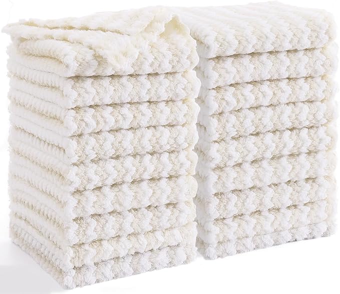 Homaxy 18 Pack Kitchen Dish Cloths, Ultra Soft and Absorbent Dish Towels, Reusable Fast Drying Microfiber Cleaning Cloth, Coral Velvet Wave Design Lint Free,10 x 10 inches, Beige